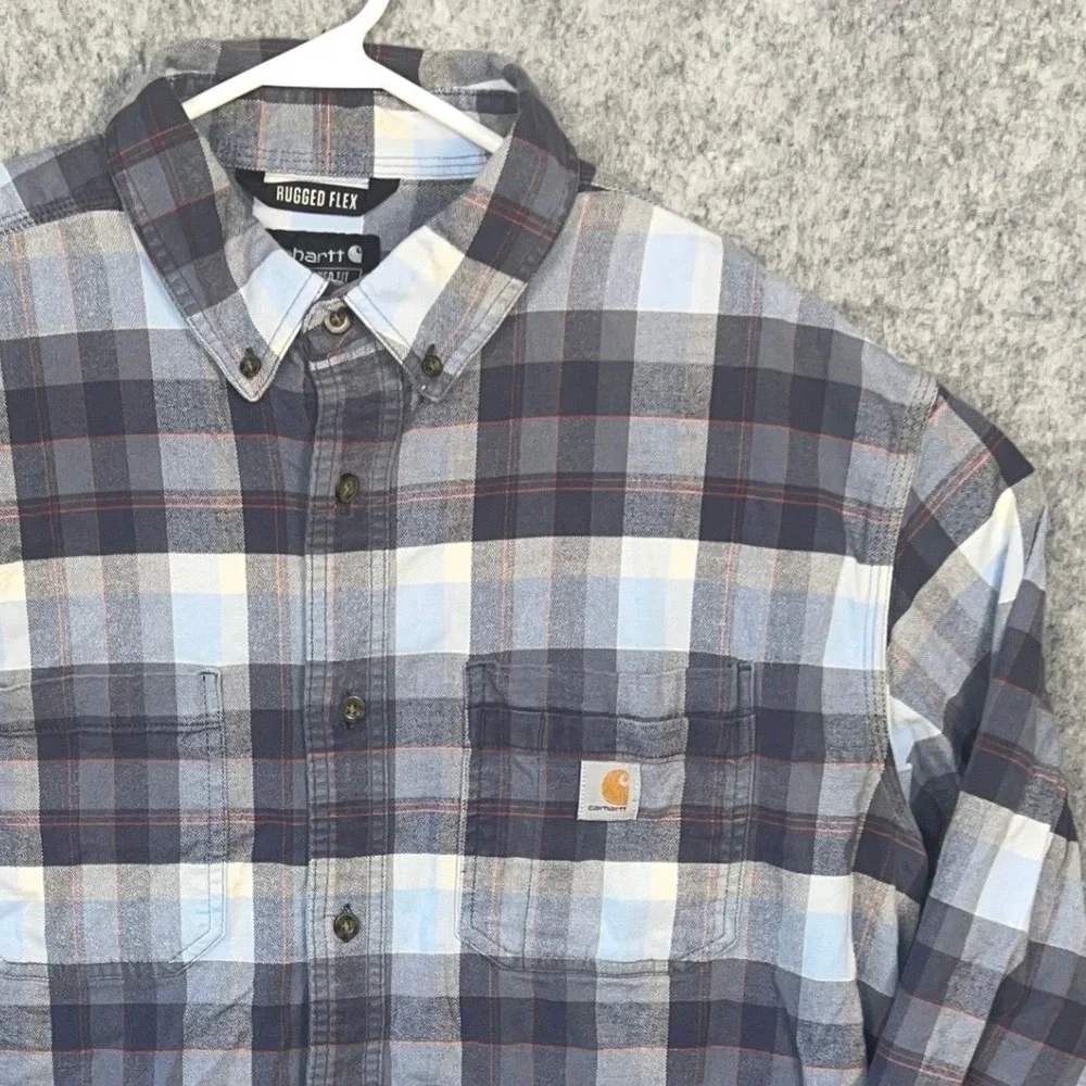 Carhartt Men's Rugged Flex Relaxed Fit Plaid Flannel Shirt XL Blue Grey 104909